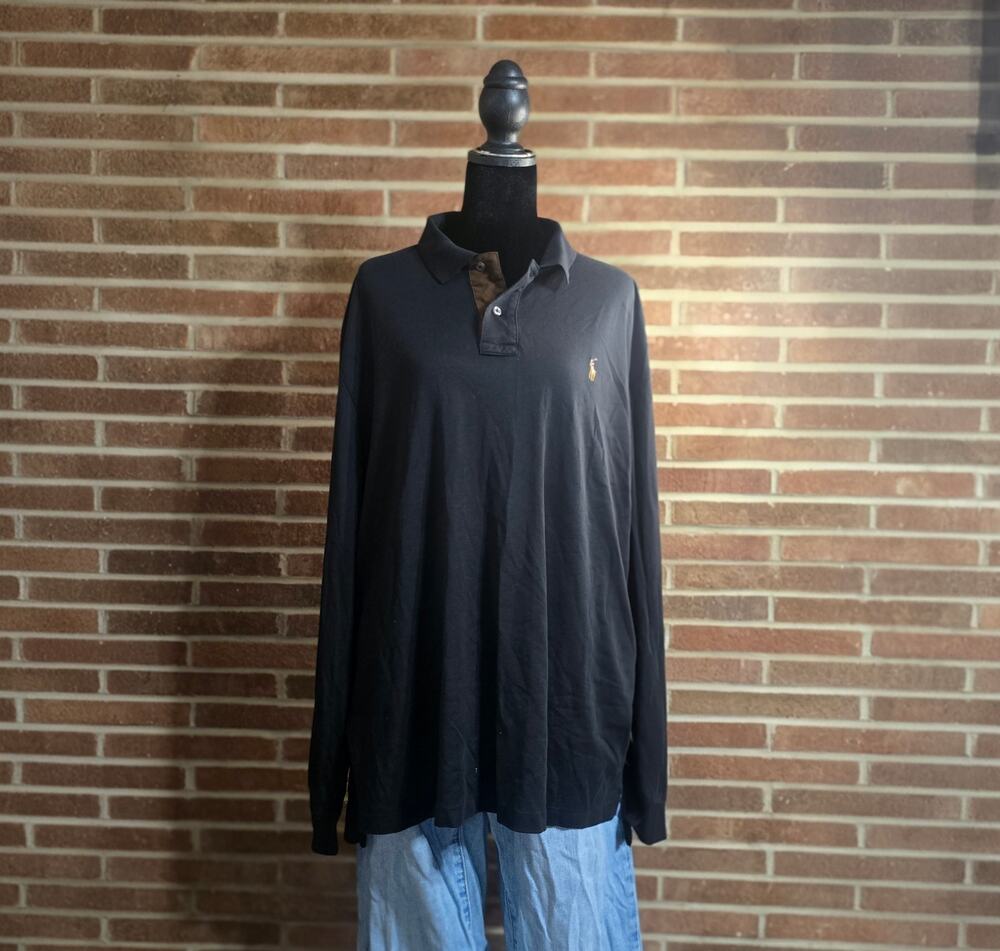 Polo Ralph Lauren Pima Soft Touch Long Sleeve Polo Shirt Black Men's XXL